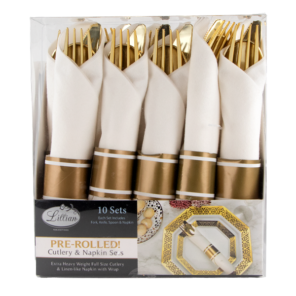 LILLIAN PRE-ROLLED CUTLERY & NAPKIN SET 10